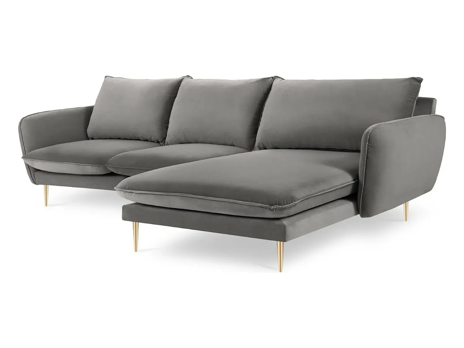 Cosmopolitan Design - Sofá de canto direito "Vienna" 5 lugares em veludo cinza claro - 255x170x95cm^ Sofá
