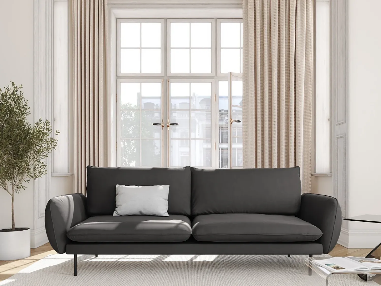Sale Cosmopolitan Design - Sofá "Vienna" 3 lugares em veludo cinza escuro - 200x92x95cm Cinza antracite
