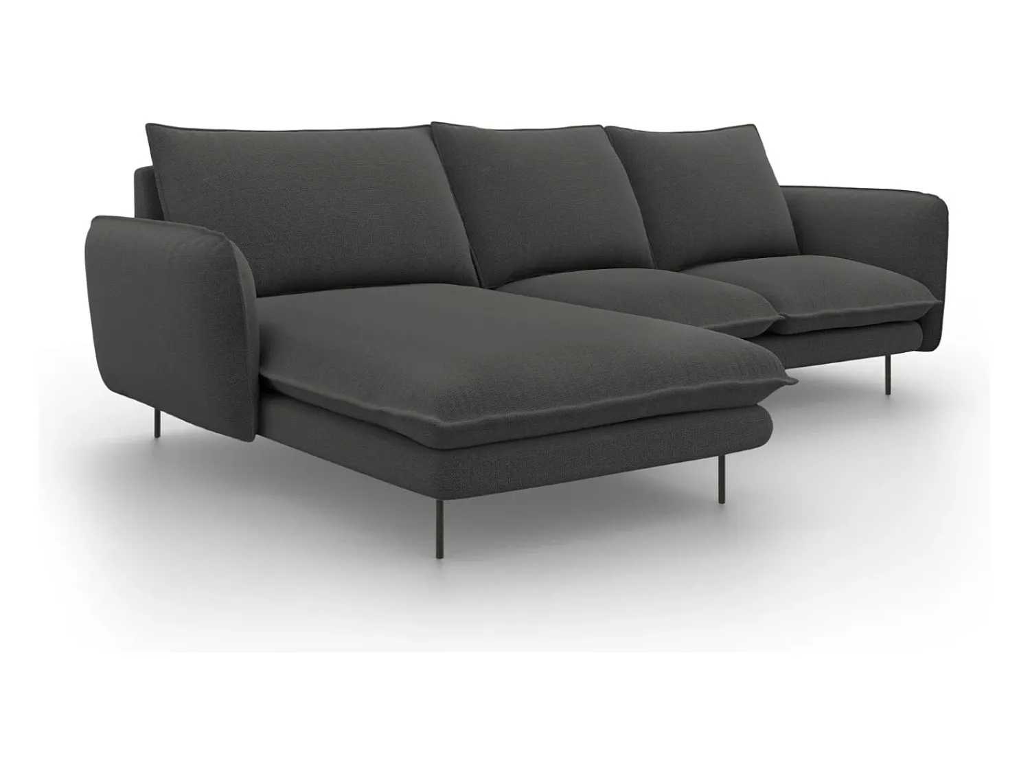 Clearance Cosmopolitan Design - Sofá de canto esquerdo "Vienna" 5 lugares em tecido estrutural cinza escuro - 255x170x95cm Cinza antracite
