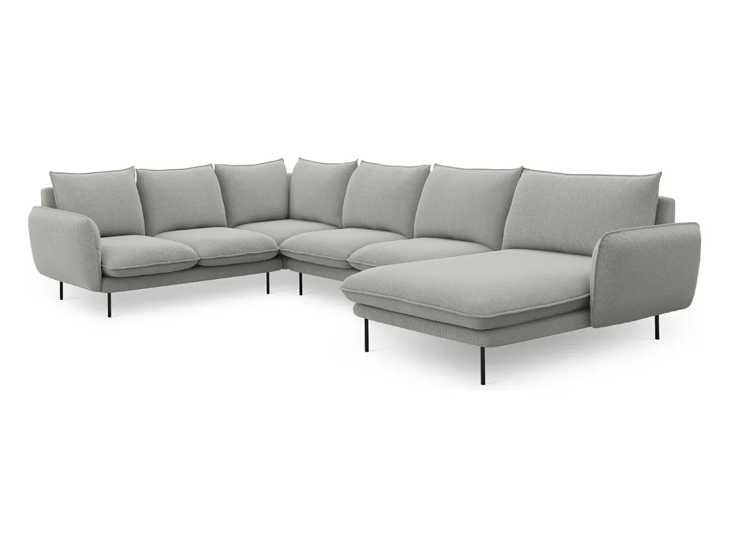 Sofá*Cosmopolitan Design - Sofá de canto panorâmico à esquerda "Vienna" 7 lugares em tecido estrutural cinza claro - 330x235x95cm Cinzento claro