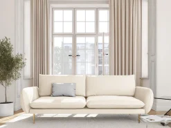 Sofá|Cosmopolitan Design - Sofá "Vienna" 3 lugares em veludo claro - 200x92x95cm Bege