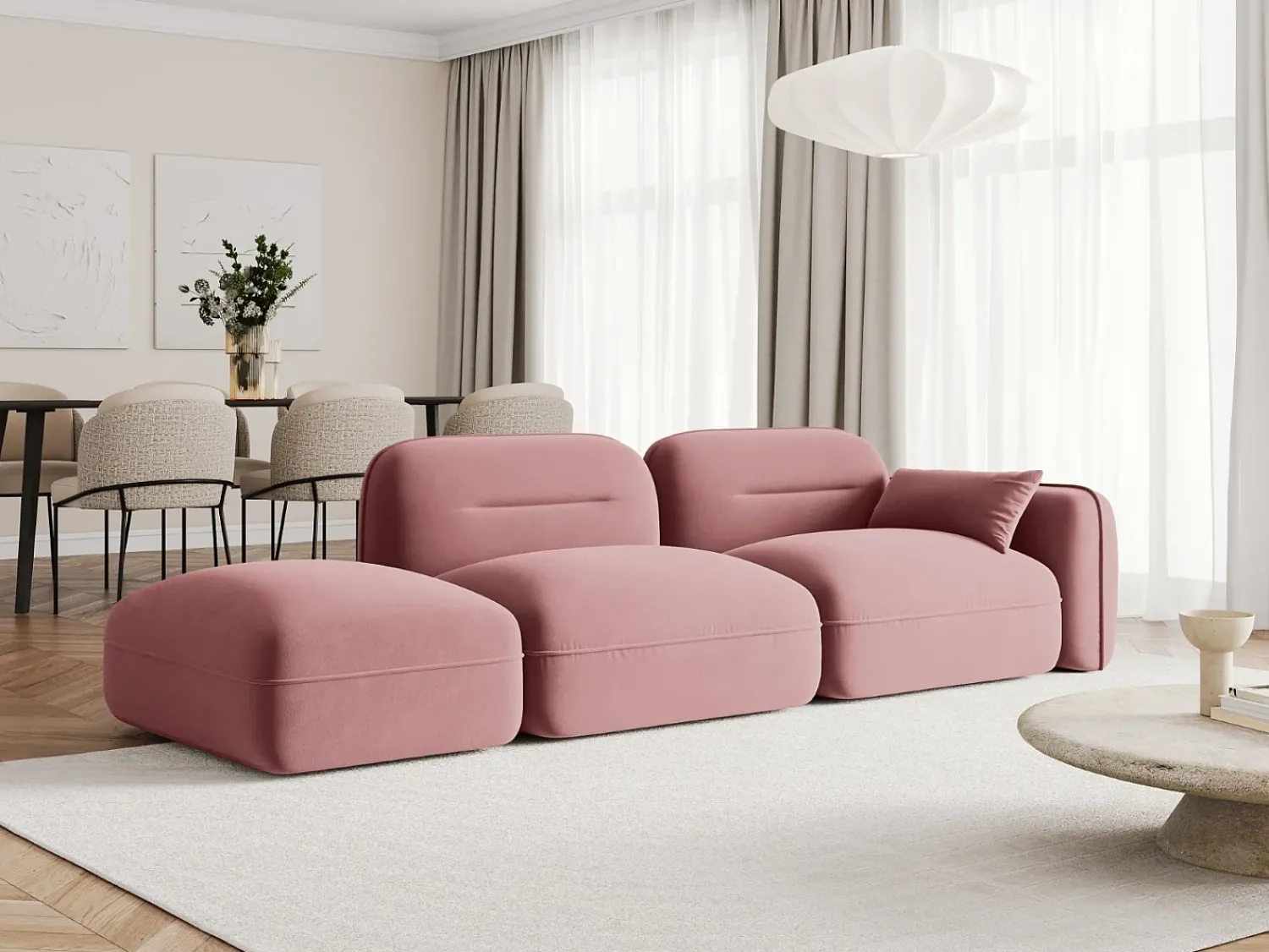 Sofá|Cosmopolitan Design - Sofá modular virado para a esquerda "Sydney" 3 lugares em veludo salmão - 295x90x70cm Rosa claro