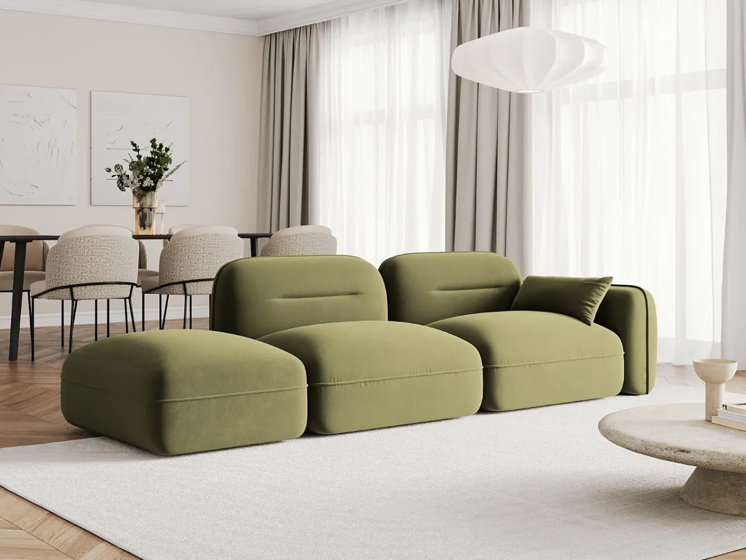 Cosmopolitan Design - Sofá modular virado para a esquerda "Sydney" 3 lugares em veludo - 295x90x70cm^ Sofá