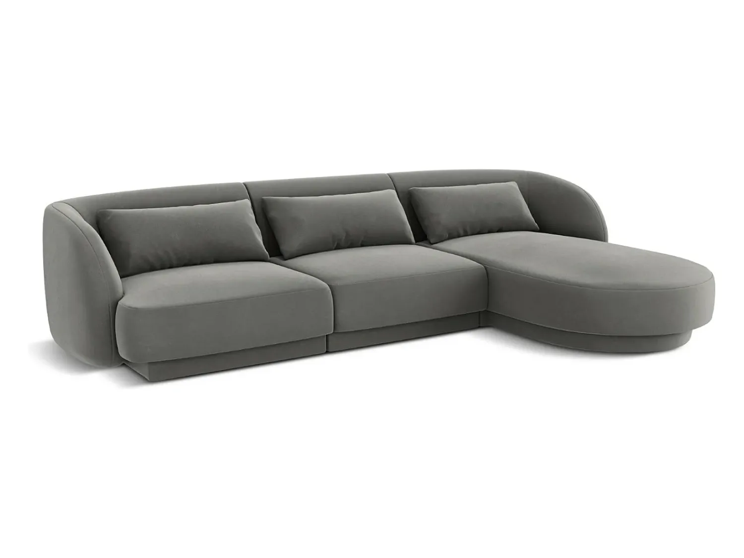 Sofá*Cosmopolitan Design - Sofá de canto direito "Tulum" 4 lugares em veludo cinza claro - 255x156x70cm Cinzento claro