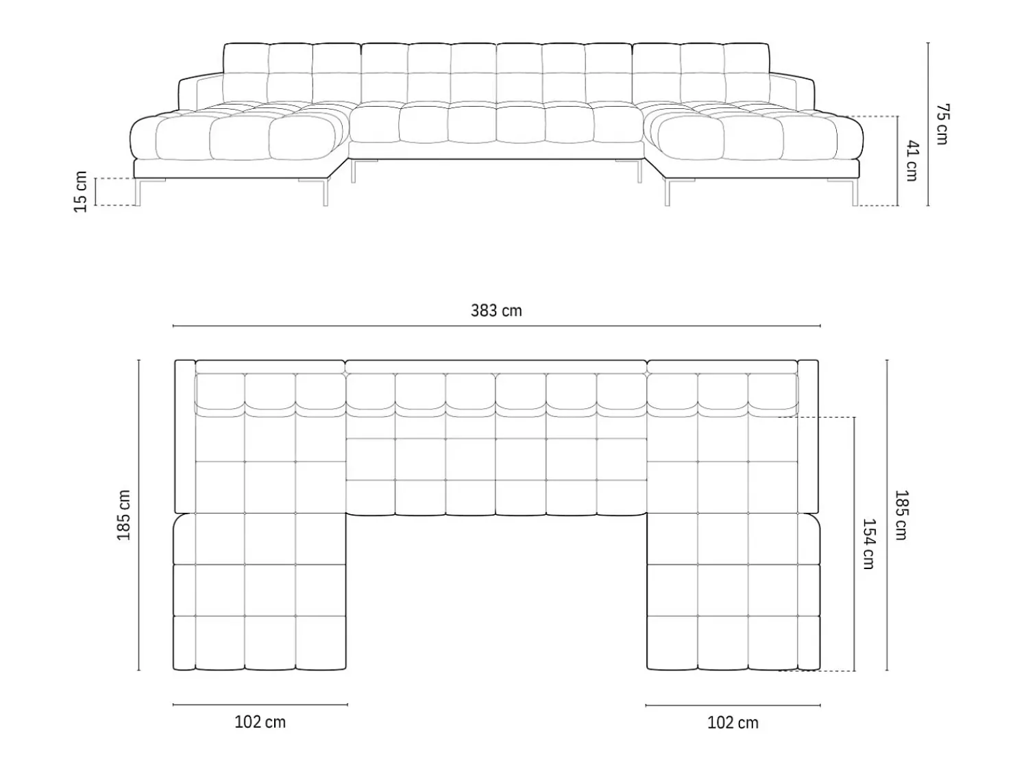 Sofá|Cosmopolitan Design - Sofá panorâmico "Bali" 7 lugares em tecido estrutural tijolo - 383x185x75cm Terracota