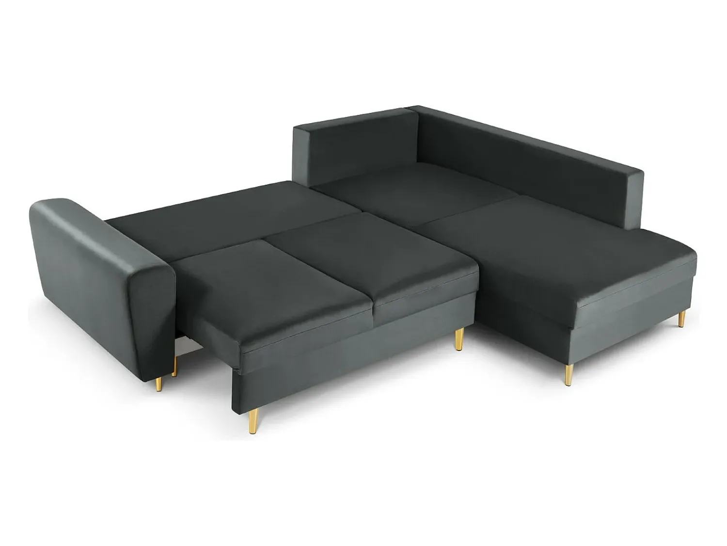 Sofá*Cosmopolitan Design - Sofá convertível de canto direito com caixa de arrumação "Kyoto" 5 lugares em veludo cinza escuro - 243x194x88cm Cinza antracite