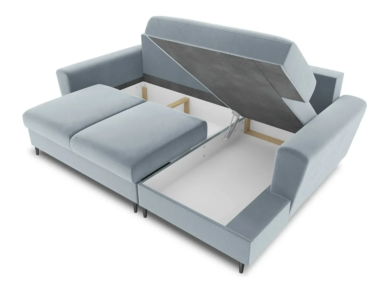 Hot Cosmopolitan Design - Sofá convertível de canto direito com caixa de arrumação "Kyoto" 4 lugares em veludo - 241x145x88cm Azul claro