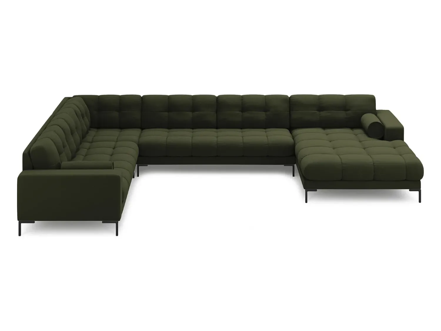 Sofá|Cosmopolitan Design - Sofá de canto panorâmico à esquerda "Bali" 7 lugares em tecido estrutural - 327x256x75cm Verde