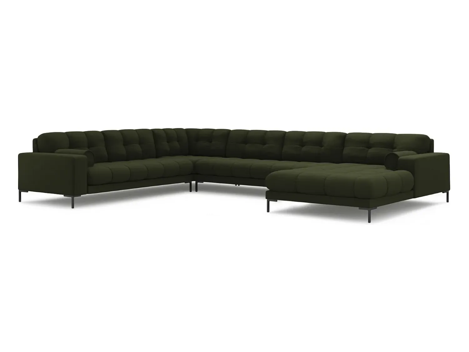 Sofá|Cosmopolitan Design - Sofá de canto panorâmico à esquerda "Bali" 7 lugares em tecido estrutural - 327x256x75cm Verde