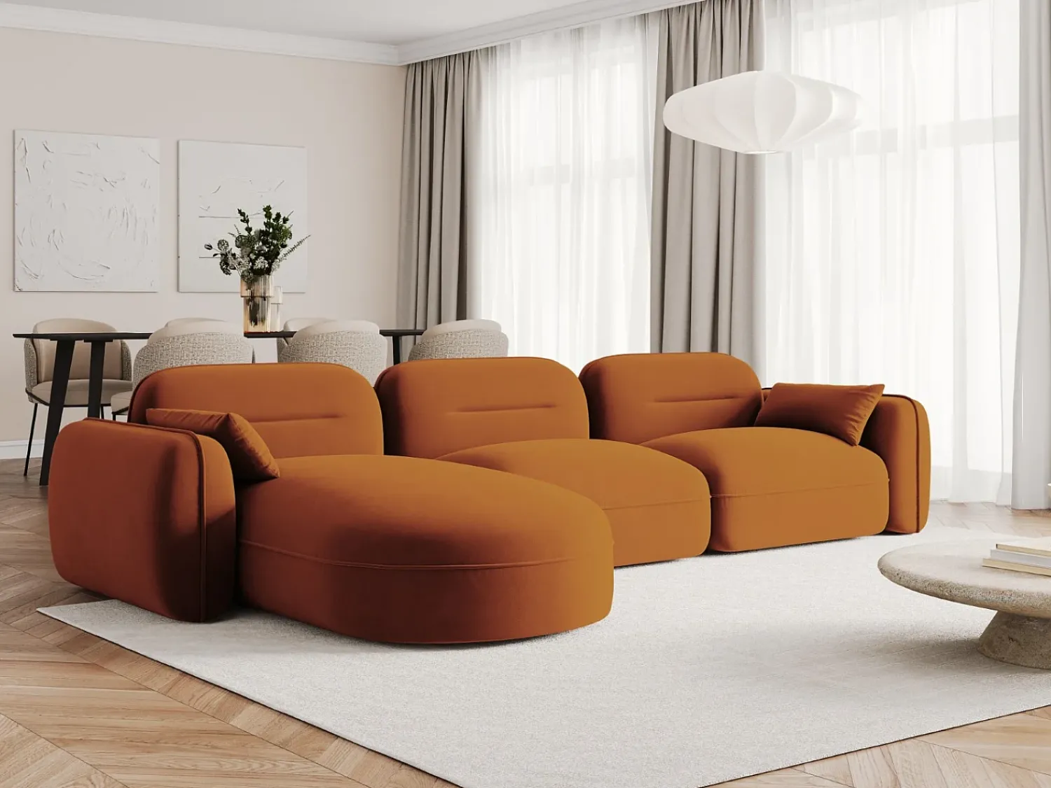 Sofá|Cosmopolitan Design - Sofá modular de canto esquerdo "Sydney" 4 lugares em veludo - 320x165x70cm Terracota