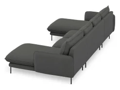 Cosmopolitan Design - Sofá panorâmico "Vienna" 6 lugares em tecido estrutural cinza escuro - 350x170x95cm^ Sofá