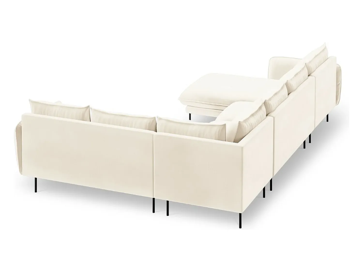 Sofá|Cosmopolitan Design - Sofá de canto direito panorâmico "Vienna" 7 lugares em veludo claro - 330x235x95cm Bege