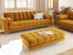 Clearance Cosmopolitan Design - Sofá "Bali" 3 lugares em veludo - 177x92x75cm Amarelo