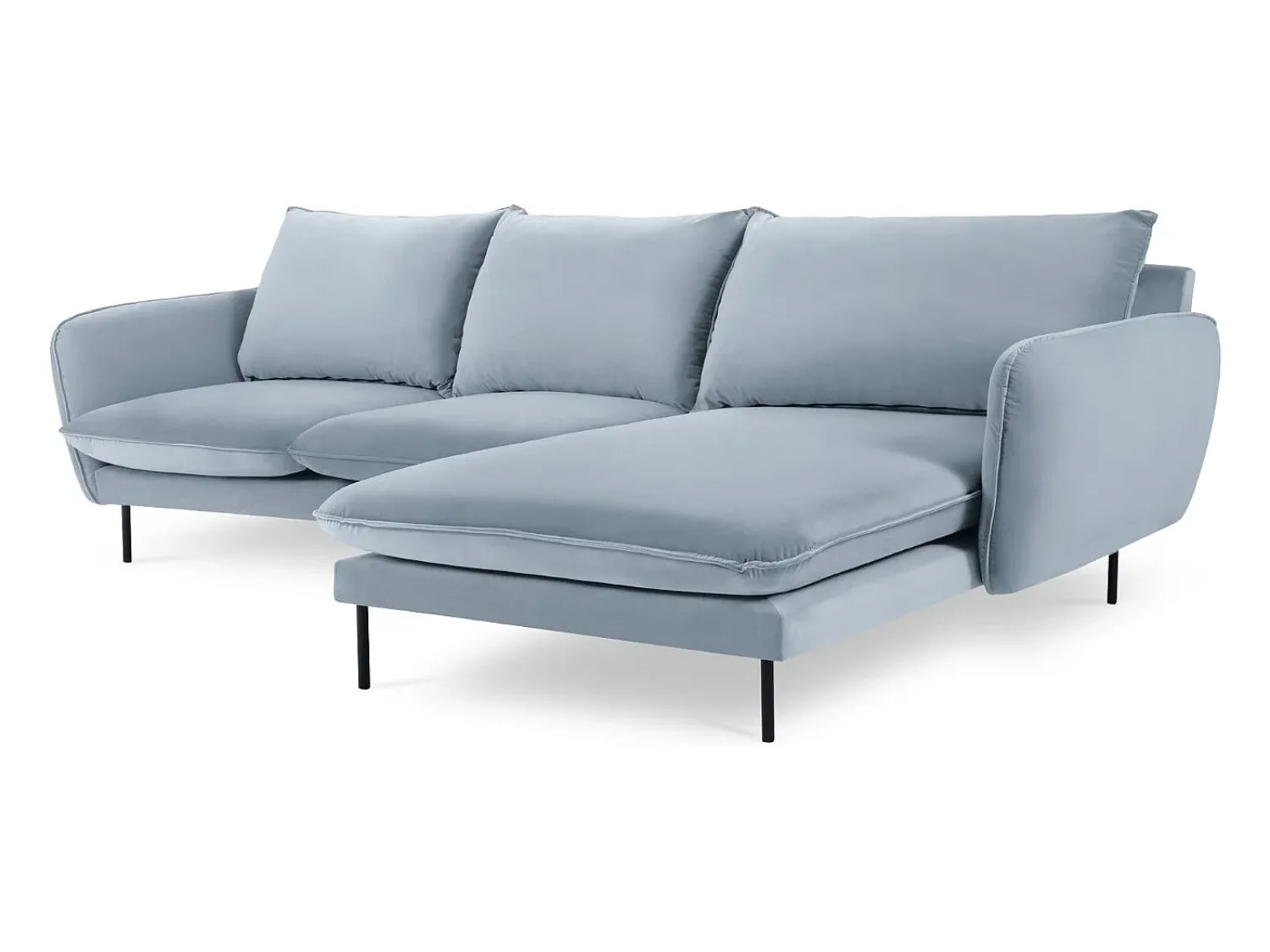 Sofá*Cosmopolitan Design - Sofá de canto direito "Vienna" 5 lugares em veludo - 255x170x95cm Azul claro