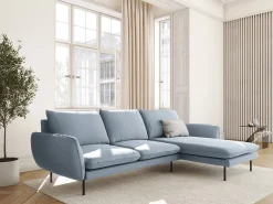 Sofá*Cosmopolitan Design - Sofá de canto direito "Vienna" 5 lugares em veludo - 255x170x95cm Azul claro