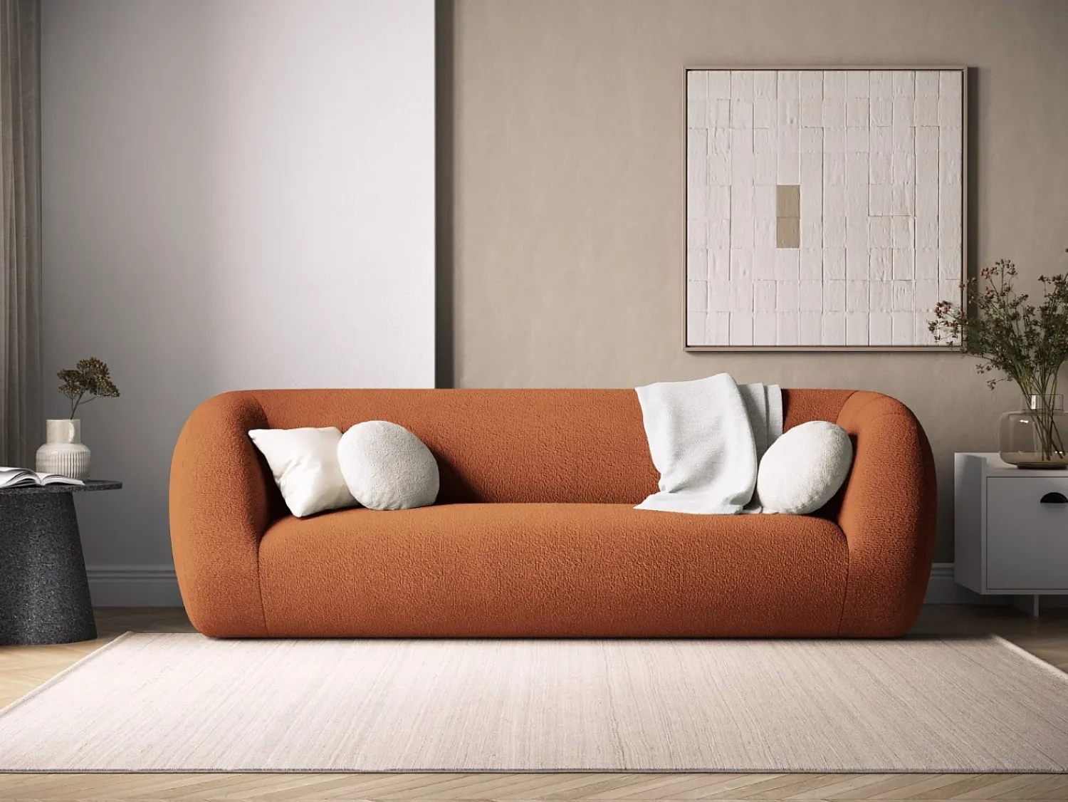 Cosmopolitan Design - Sofá "Essen" 3 lugares em tecido bouclé marrom - 230x95x86cm^ Sofá