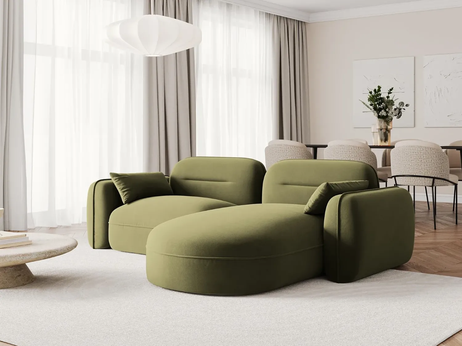 Best Cosmopolitan Design - Sofá modular de canto direito "Sydney" 3 lugares em veludo - 230x165x70cm Verde claro