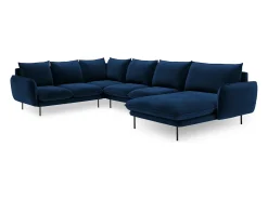 Hot Cosmopolitan Design - Sofá de canto panorâmico à esquerda "Vienna" 7 lugares em veludo azul real - 330x235x95cm Azul escuro