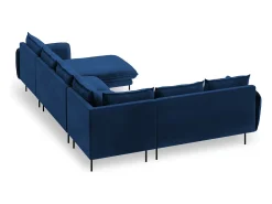 Hot Cosmopolitan Design - Sofá de canto panorâmico à esquerda "Vienna" 7 lugares em veludo azul real - 330x235x95cm Azul escuro