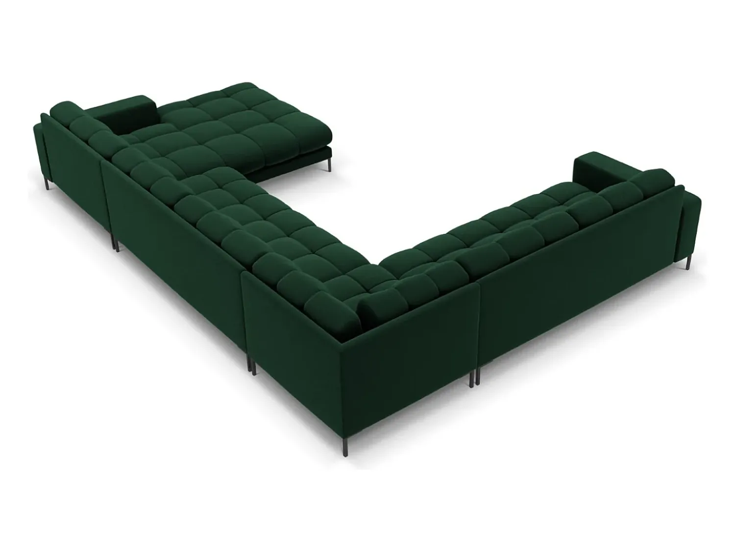 Sofá*Cosmopolitan Design - Sofá de canto panorâmico à esquerda "Bali" 7 lugares em veludo verde garrafa - 327x256x75cm Verde pinho
