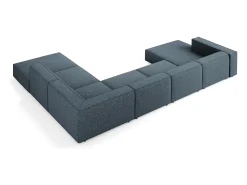 Sofá*Cosmopolitan Design - Sofá de canto direito panorâmico "Arendal" 7 lugares em tecido chenille azul real - 364x262x70cm Azul escuro