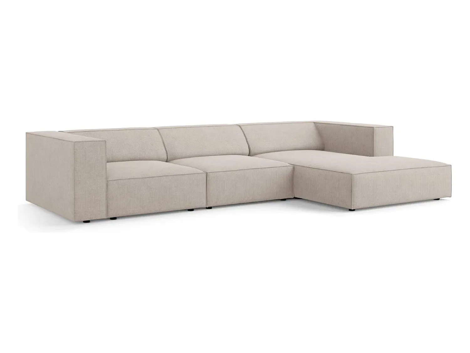 Sofá|Cosmopolitan Design - Sofá de canto direito "Arendal" 4 lugares em tecido chenille com efeito canelado escuro - 284x166x70cm Bege