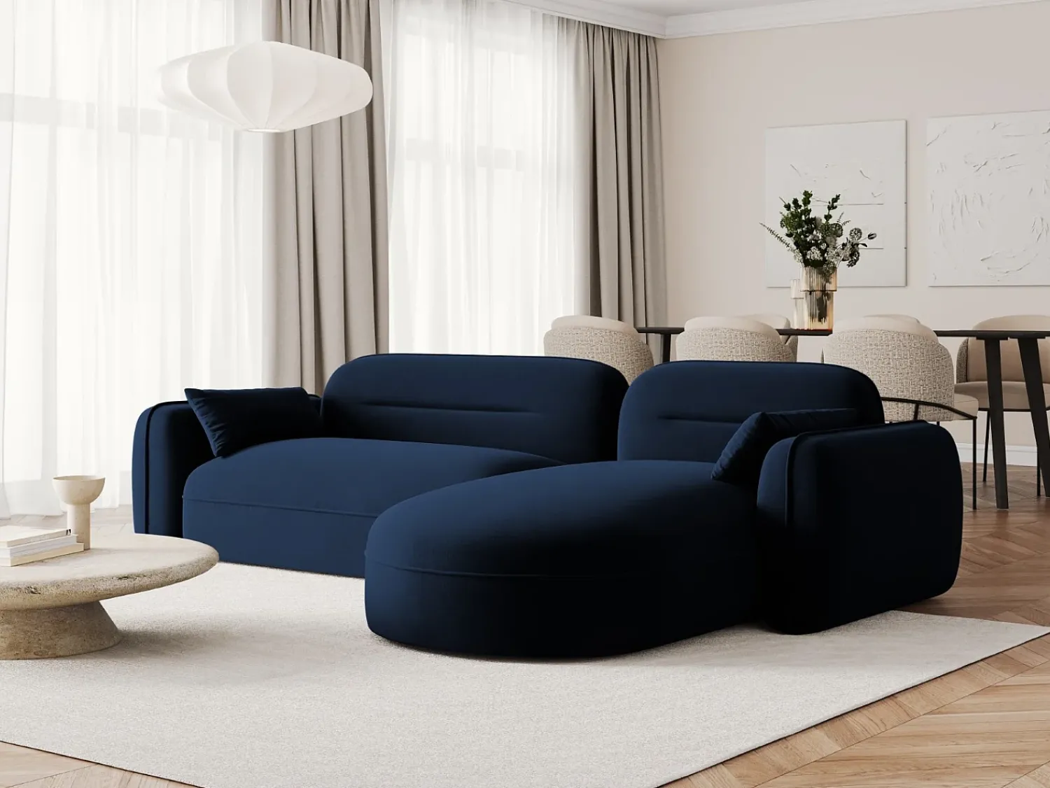 Sofá|Cosmopolitan Design - Sofá modular de canto direito "Sydney" 4 lugares em veludo azul real - 275x165x70cm Azul escuro