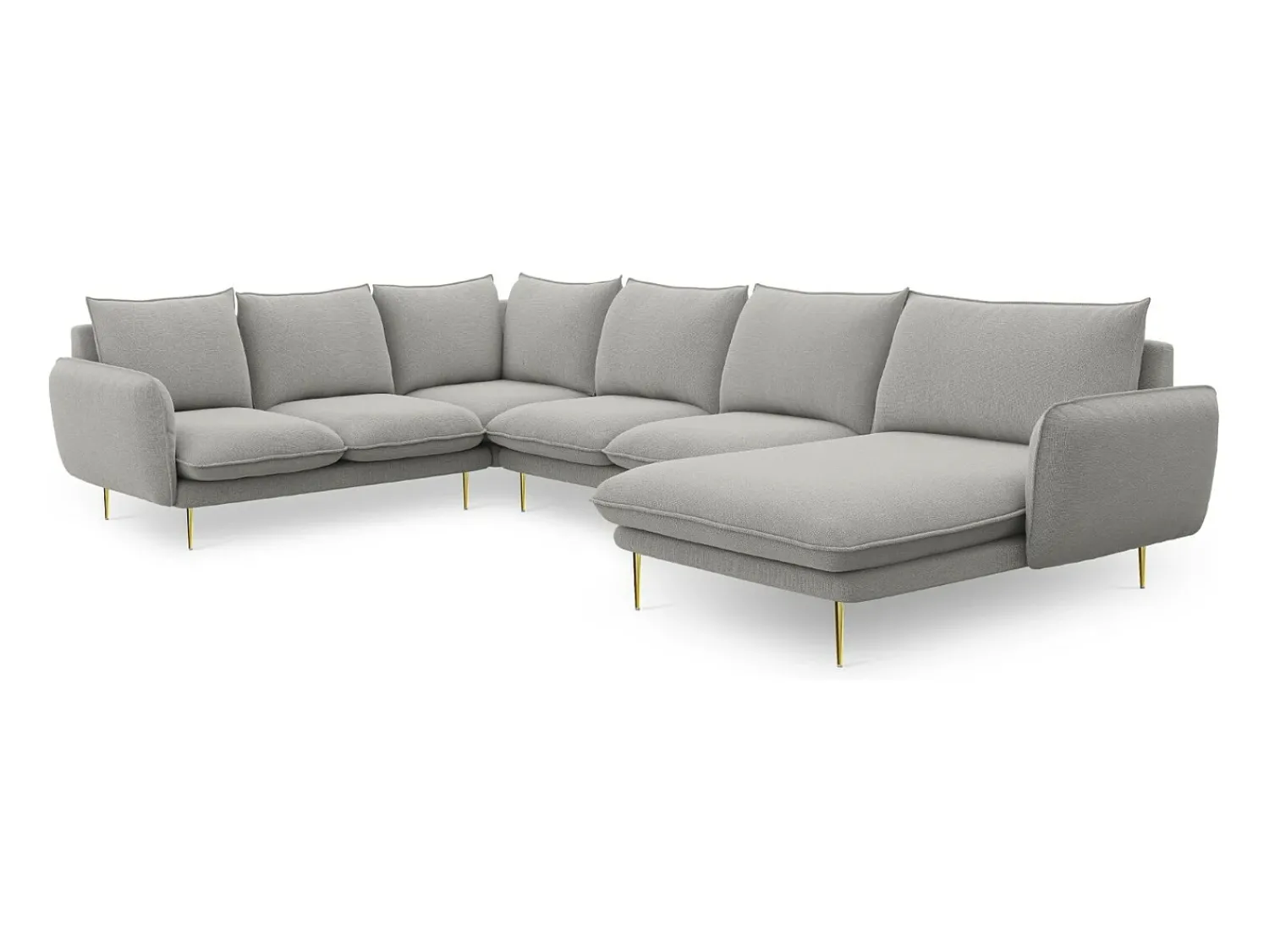 Sofá*Cosmopolitan Design - Sofá de canto panorâmico à esquerda "Vienna" 7 lugares em tecido estrutural cinza claro - 330x235x95cm Cinzento claro