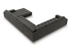 Online Cosmopolitan Design - Sofá de canto panorâmico à esquerda "Bali" 7 lugares em veludo cinza escuro - 327x256x75cm Cinza antracite