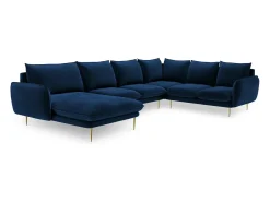Sofá*Cosmopolitan Design - Sofá de canto direito panorâmico "Vienna" 7 lugares em veludo azul real - 330x235x95cm Azul escuro