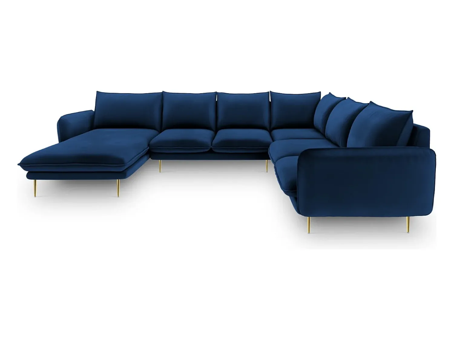 Sofá*Cosmopolitan Design - Sofá de canto direito panorâmico "Vienna" 7 lugares em veludo azul real - 330x235x95cm Azul escuro
