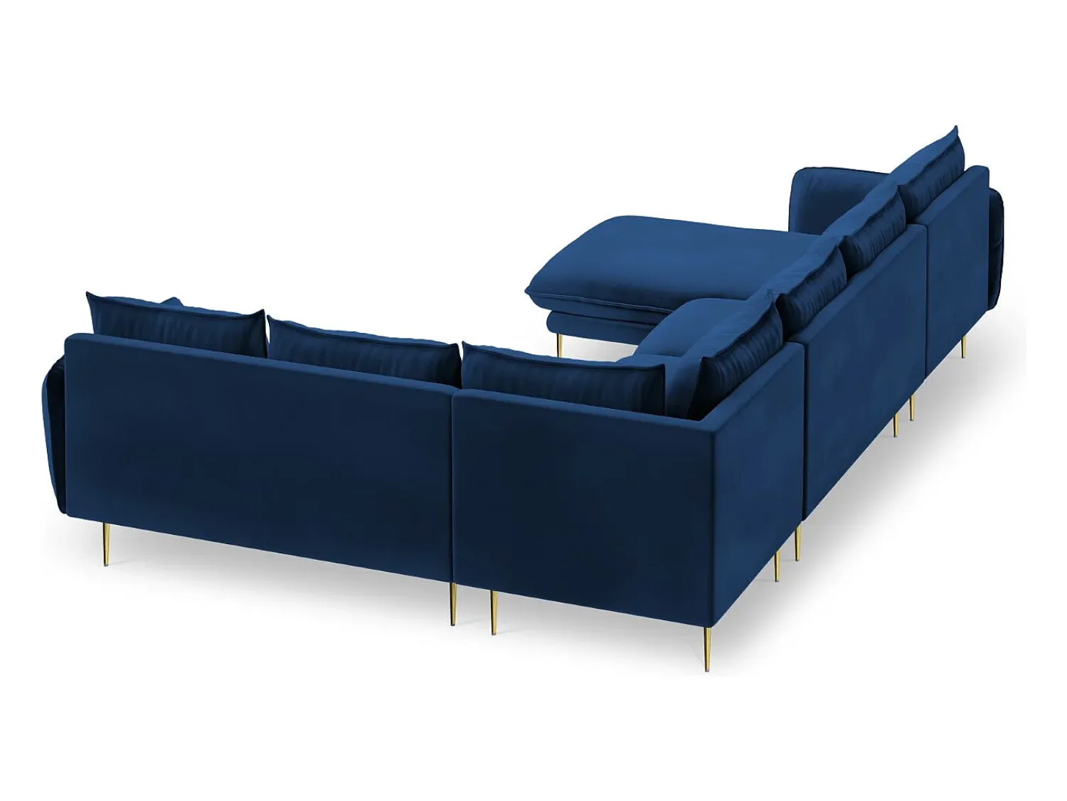 Sofá*Cosmopolitan Design - Sofá de canto direito panorâmico "Vienna" 7 lugares em veludo azul real - 330x235x95cm Azul escuro