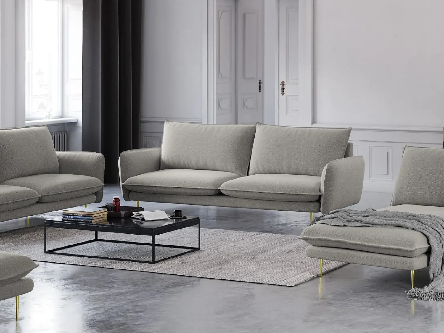 Sofá|Cosmopolitan Design - Sofá "Vienna" 3 lugares em tecido estrutural cinza claro - 200x92x95cm Cinzento claro