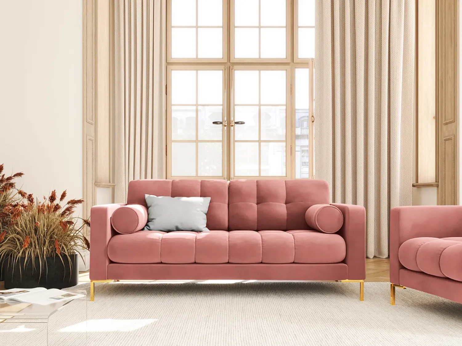 Online Cosmopolitan Design - Sofá "Bali" 2 lugares em veludo - 152x92x75cm Rosa