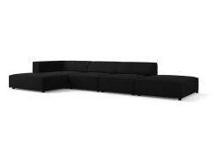 Sofá*Cosmopolitan Design - Sofá de canto esquerdo "Arendal" 5 lugares em tecido chenille com efeito canelado - 341x166x70cm Preto