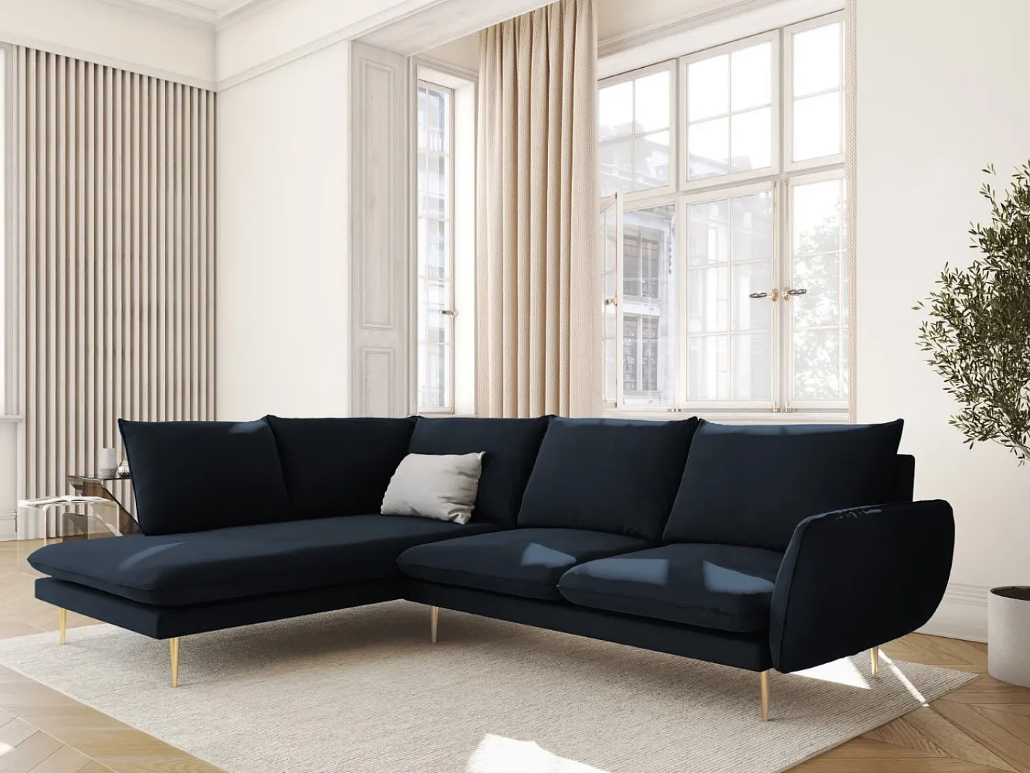 Cosmopolitan Design - Sofá de canto esquerdo "Vienna" 6 lugares em veludo - 275x185x95cm^ Sofá