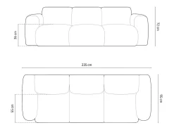 Sofá*Cosmopolitan Design - Sofá "Nolio" 3 lugares em tecido chenille - 235x95x72cm Preto