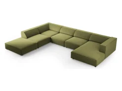 Sofá|Cosmopolitan Design - Sofá de canto panorâmico à esquerda "Arendal" 7 lugares em veludo - 364x262x70cm Verde claro