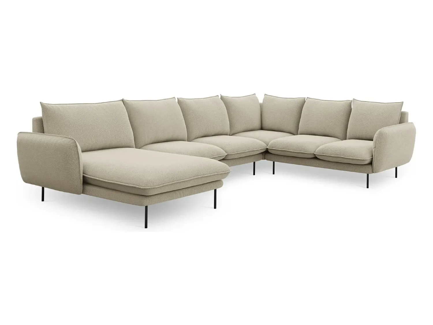 Sofá|Cosmopolitan Design - Sofá de canto direito panorâmico "Vienna" 7 lugares em tecido estrutural - 330x235x95cm Bege