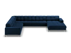 Best Cosmopolitan Design - Sofá de canto panorâmico à esquerda "Bali" 7 lugares em veludo azul real - 327x256x75cm Azul escuro