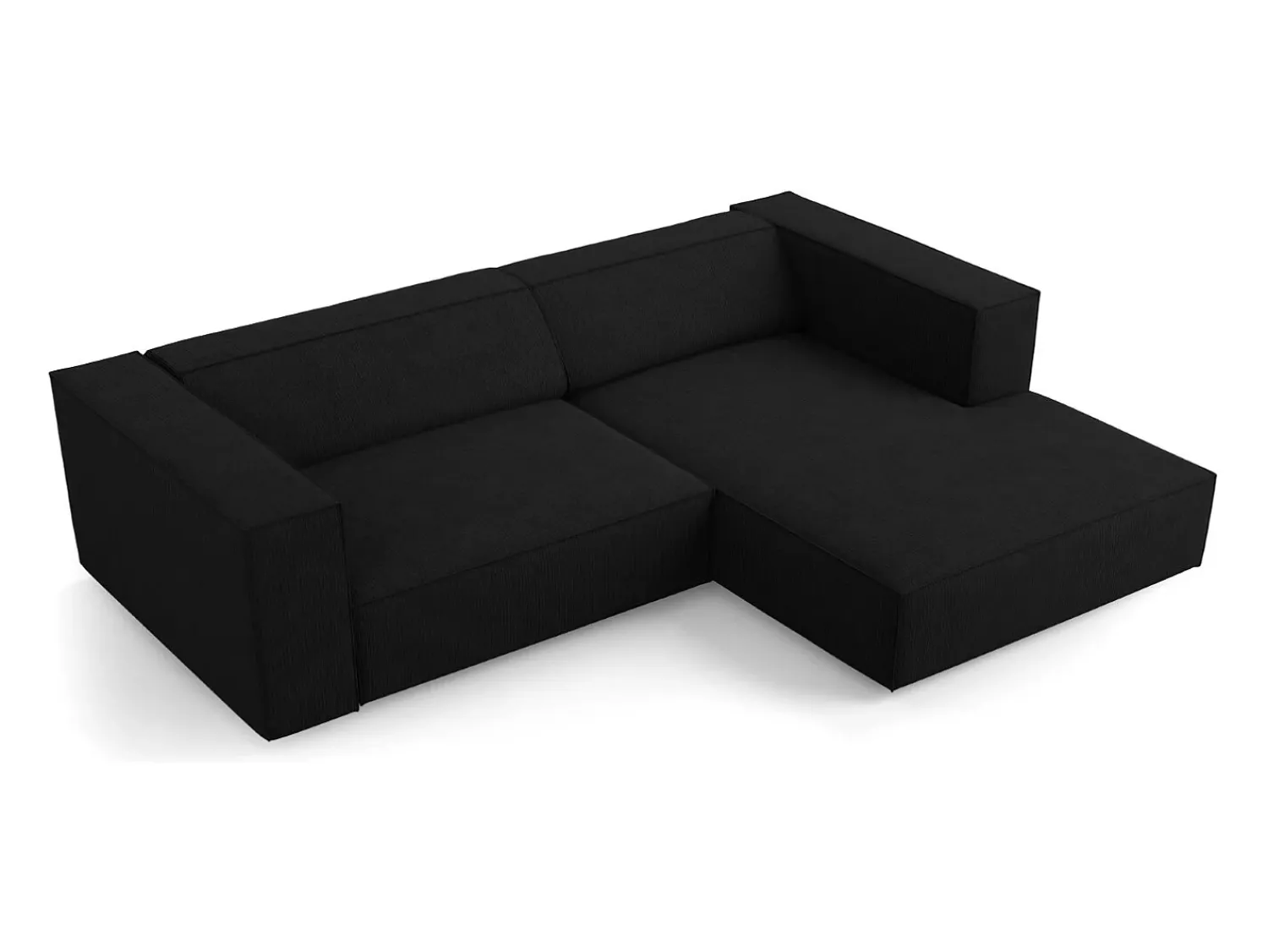 Sofá|Cosmopolitan Design - Sofá de canto direito "Arendal" 3 lugares em tecido chenille com efeito canelado - 224x166x70cm Preto
