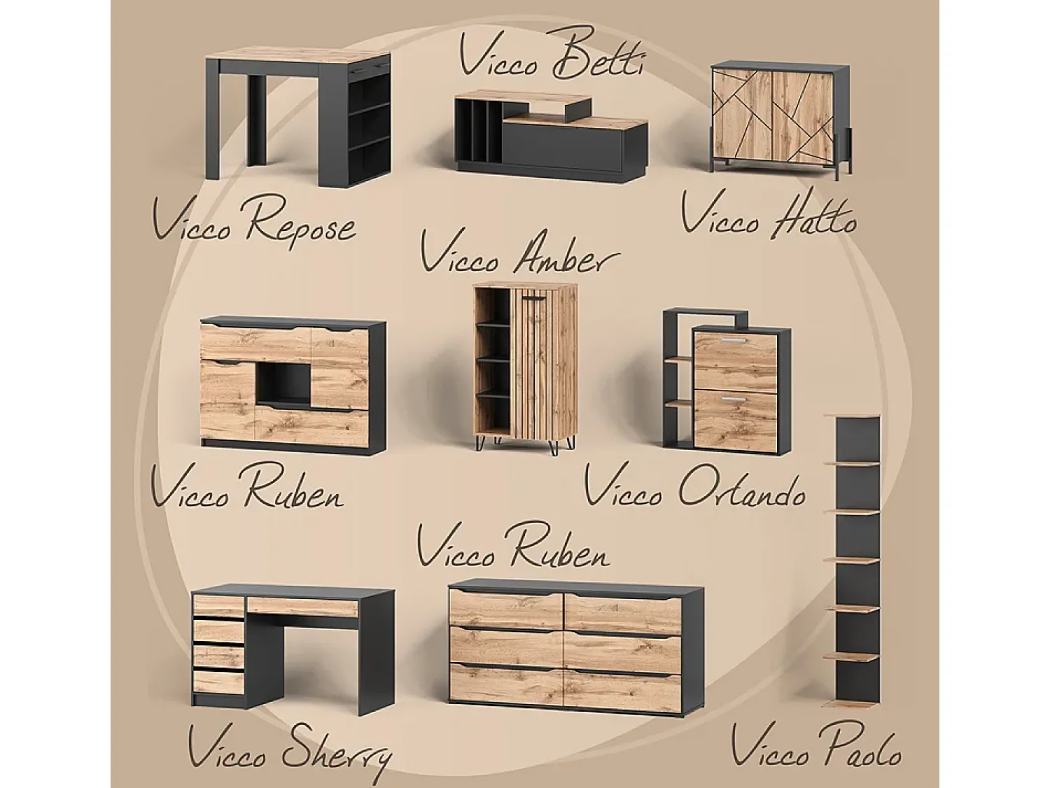 Mesa De Centro|Vicco Couchtisch carvalho antracite/goldkraft 110x59x47 edgar Cinza antracite