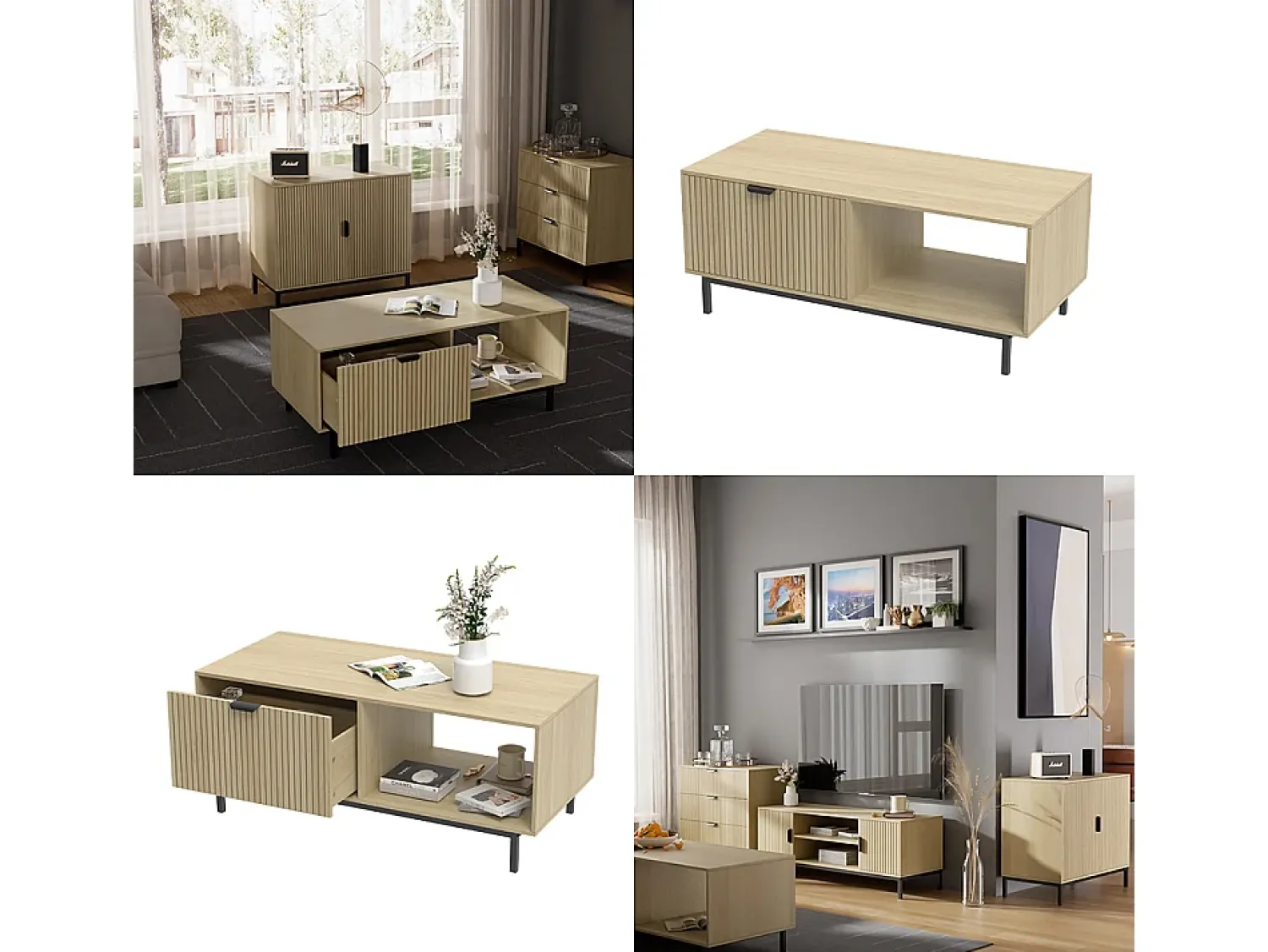 Mesa De Centro|Vicco Couchtisch carvalho 110x50x45 lennox Natural claro