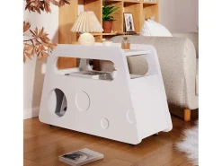 Mesa De Centro* Credenza, tavolino moderno bianco con ruote, design arrotondato sicuro (81x33x51,5 cm) Branco
