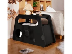 Discount Credenza, tavolino moderno nero con ruote, design arrotondato sicuro (81x33x51,5 cm) Preto