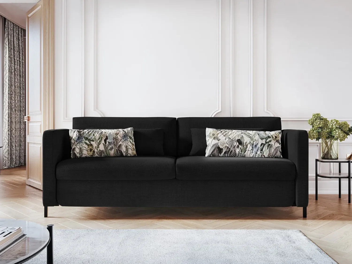 CXL by Christian Lacroix - Sofá-cama "Yanis" 3 lugares em tecido estrutural cinza escuro - 202x102x80cm Cinza antracite