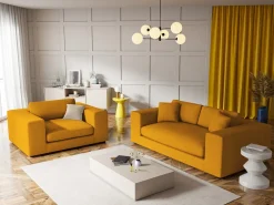 CXL by Christian Lacroix - Sofá "Tendance" 1,5 lugares em veludo cotelê - 156x122x72cm Amarelo