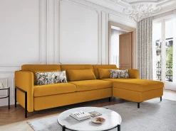 Sofá|CXL by Christian Lacroix - Sofá convertível de canto direito com caixa de arrumação "Yanis" 5 lugares em tecido estrutural - 280x170x80cm Dourado