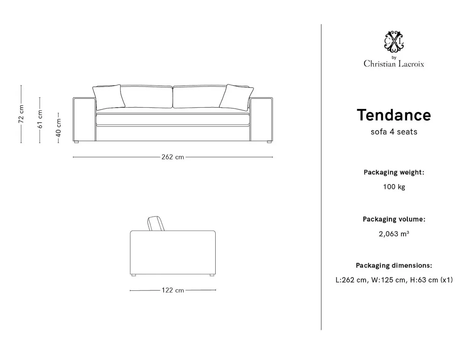 Clearance CXL by Christian Lacroix - Sofá "Tendance" 4 lugares em veludo cotelê cinza claro - 262x122x72cm Cinzento claro