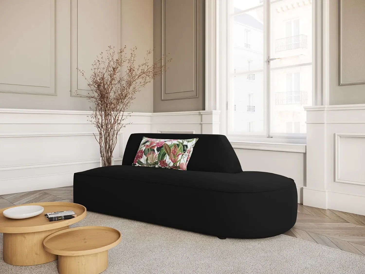 Sofá|CXL by Christian Lacroix - Sofá modular direito "Charles" 2 lugares em veludo - 181x93x69cm Preto